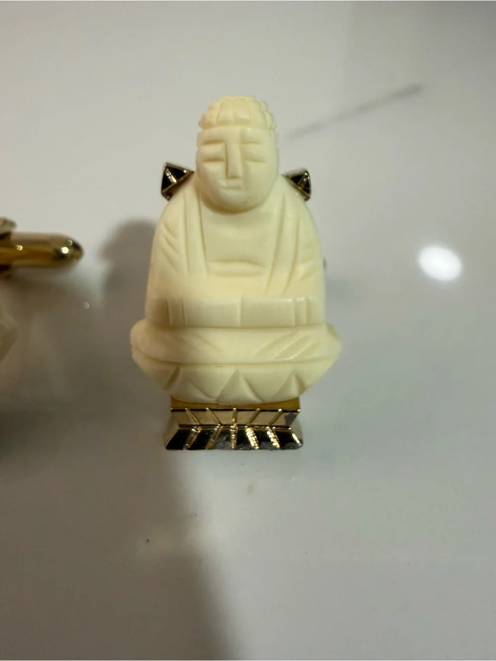 Ivory Buddha Cufflinks with Gold Tone Base
